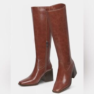 MUCCCUTE - Square Toe Knee High Boots With Side Zippers